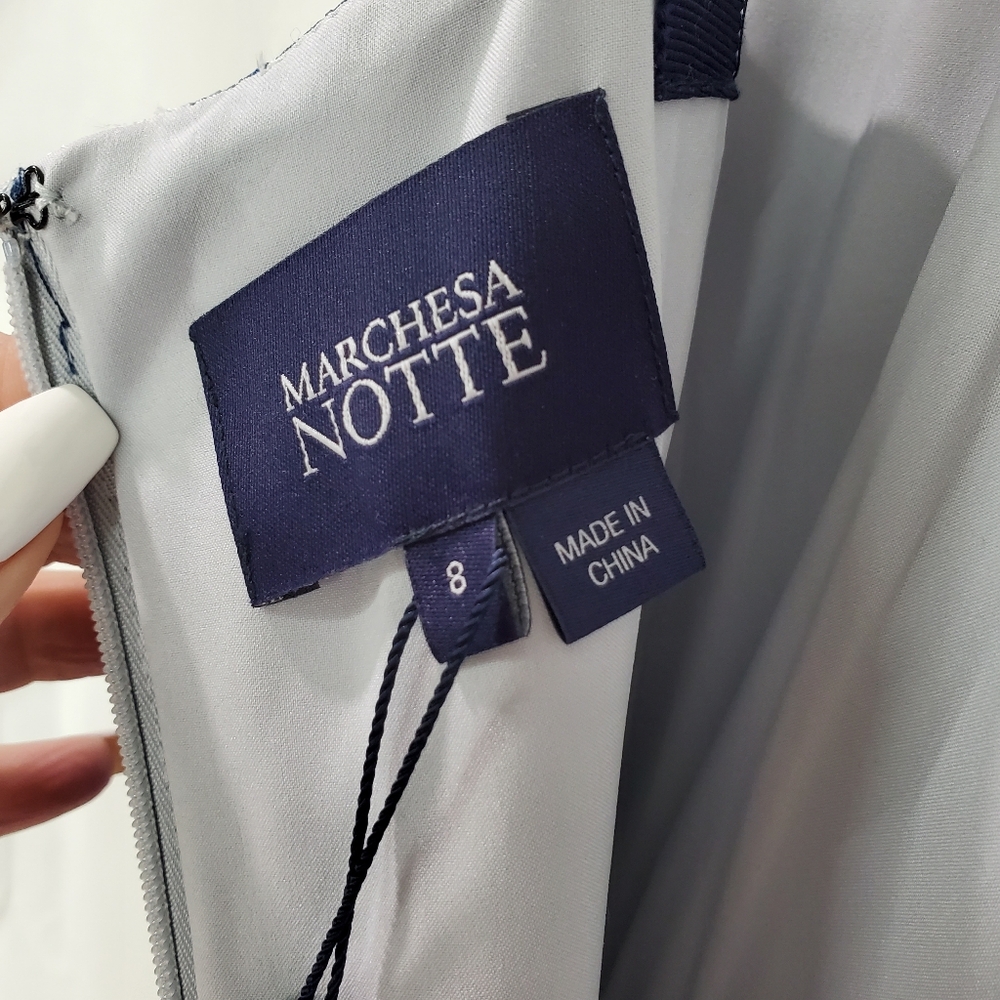 NWT Marchesa Notte 3D Embroidered Grosgrain Midi Cocktail Dress Blue Sz 8 - Picture 13 of 16